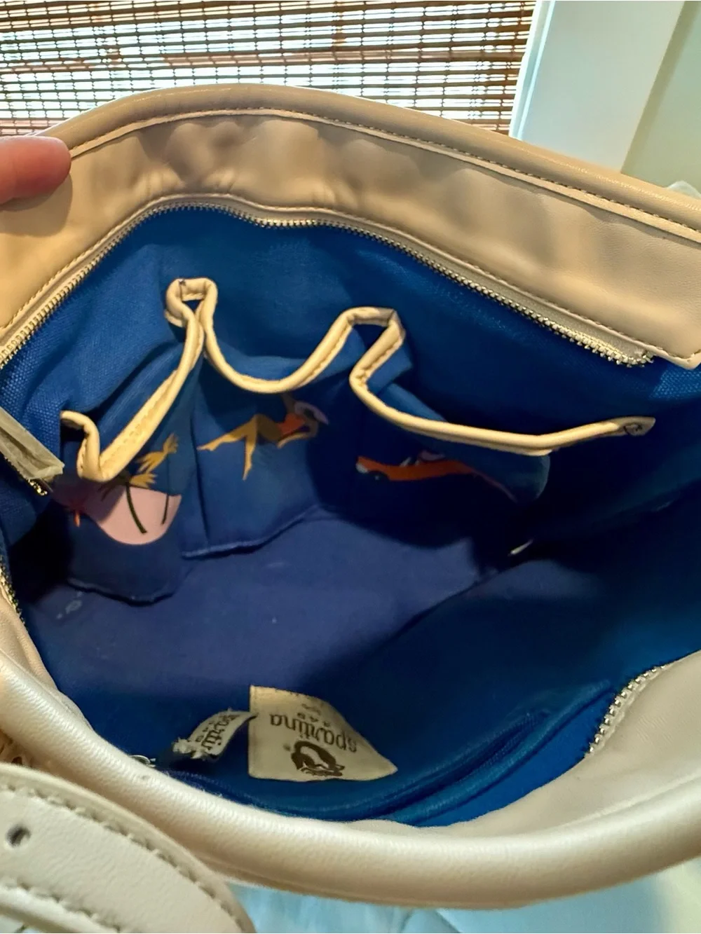 Spartina 449 Southern California Beige, Blue & Coral Illustrated Shoulder Tote